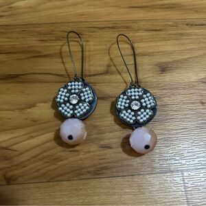 Elegant Floral Pearl Drop Earrings with Pink Accents
